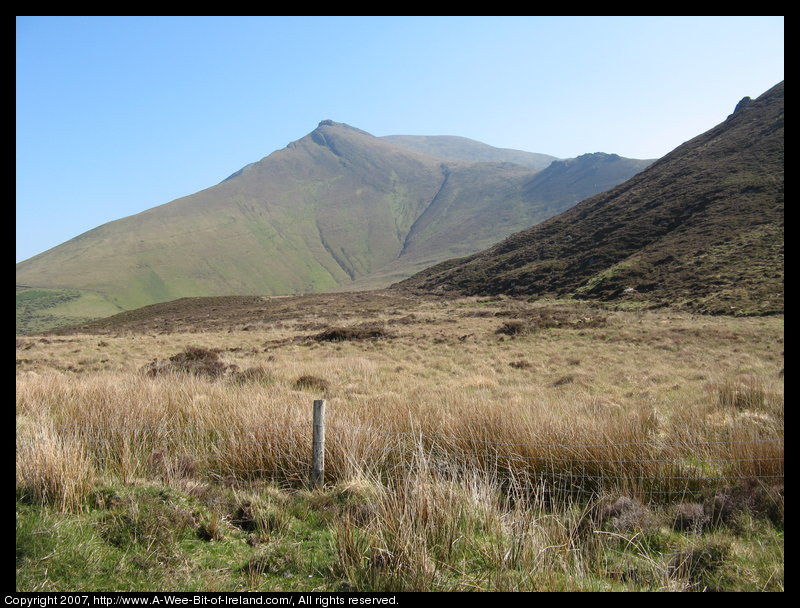 Mountain covered with grass and brown blanket bog