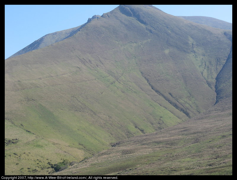 Mountain covered with grass and brown blanket bog