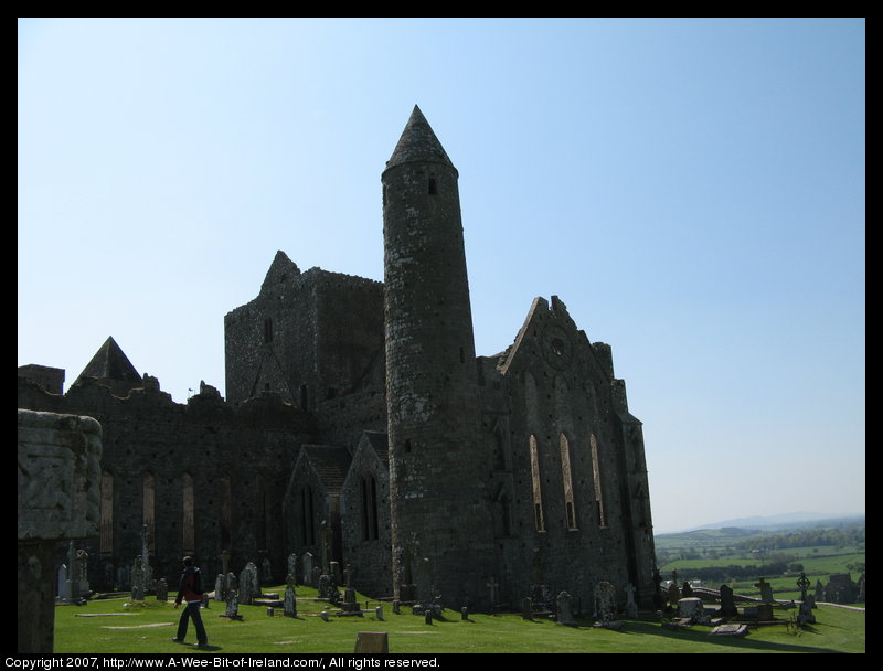 Ruins of stone buildings and grave markers