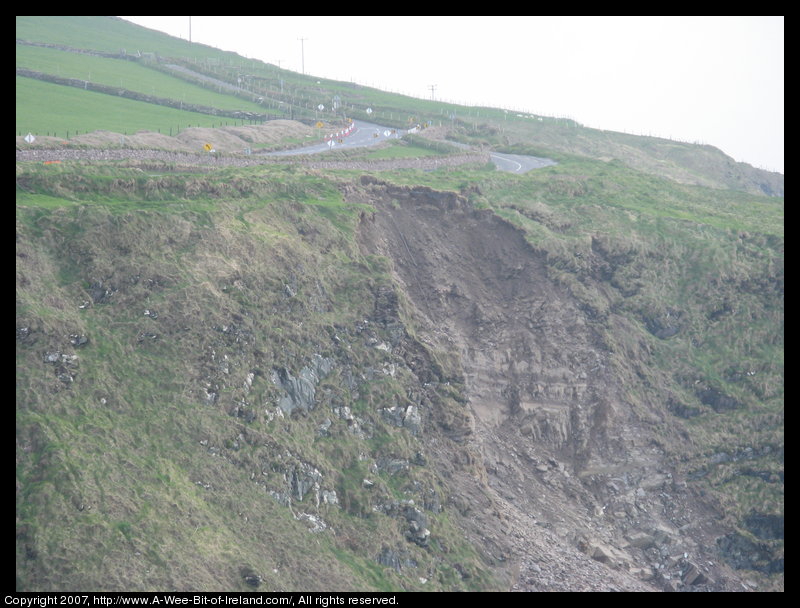 There is a lighter colored scar in the cliff where it collapsed.