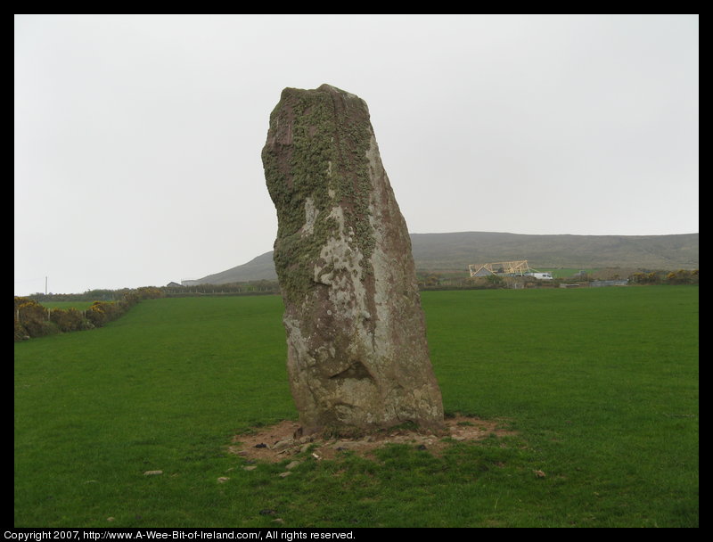 standing stone with slashes on the corner of the stone that are writing in an ancient alphabet.