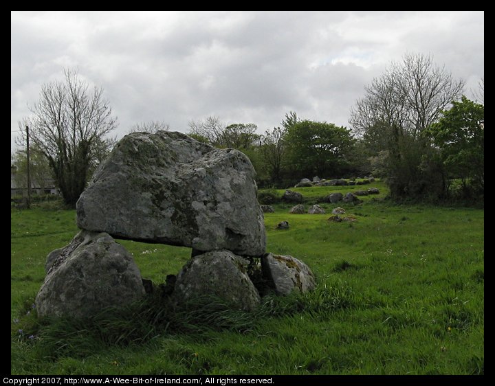 A passage tomb constructed of large stones with circles of large stones that were once part of a burial complex built 5000 or 6000 years ago.