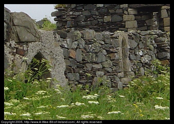 Closeup of arched church door on Inishkeel Island near Naran, Donegal
