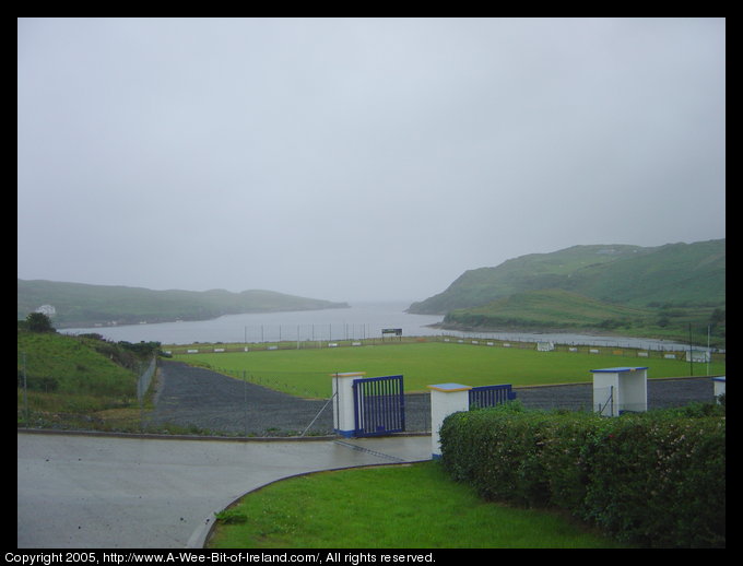 GAA Pitch at Kilcar, Donegal early on a rainy morning.