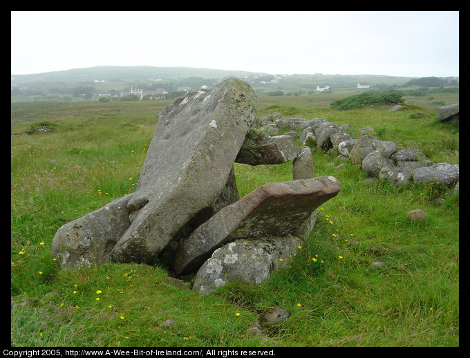 This smaller dolmen has partially tumbled down at some time during the last 6000 years.