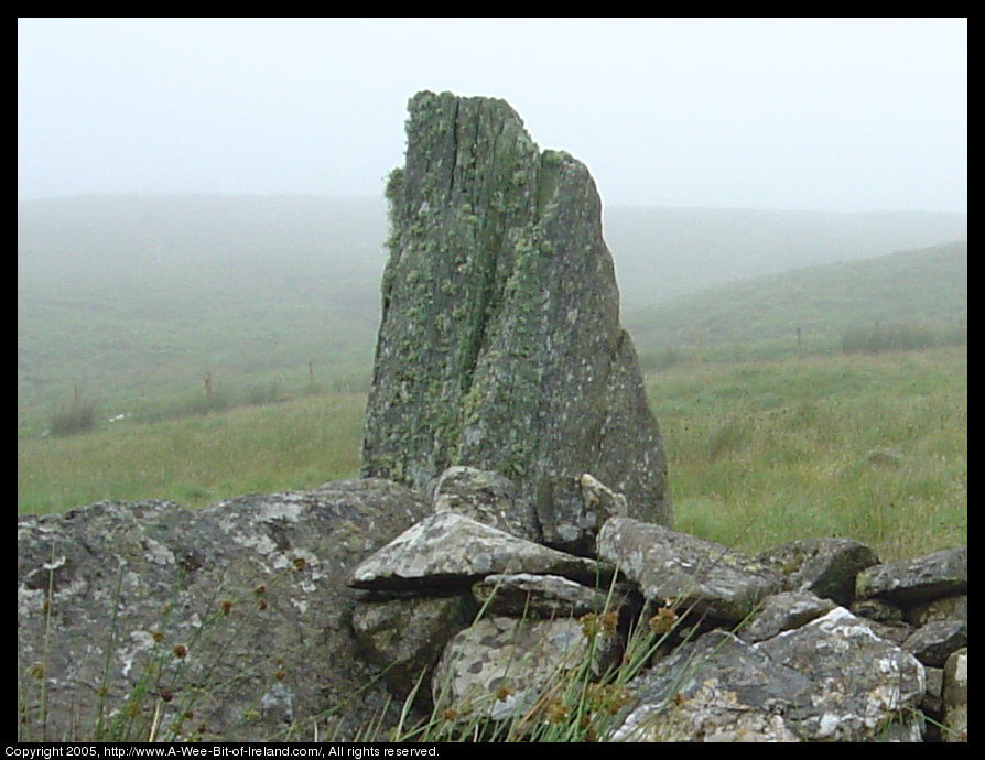 An ancient standing stone on a cold rainy July 8.