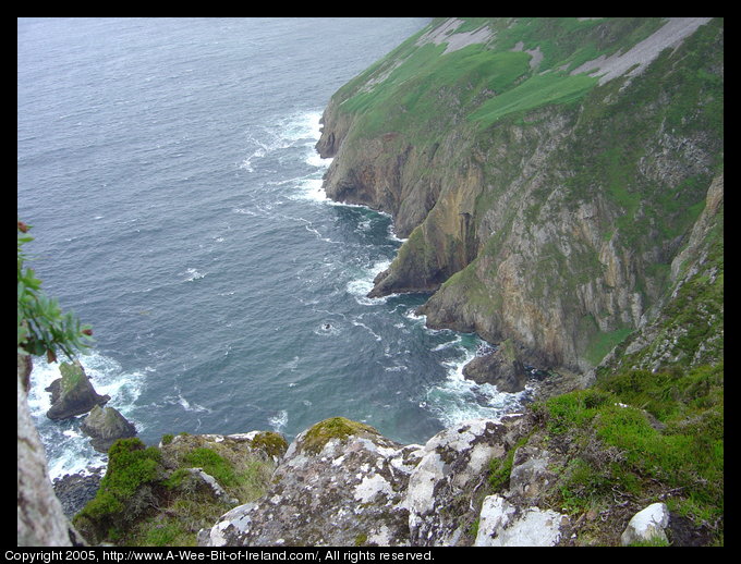 Near the Slieve League sea cliffs, holding the camera over the edge and 
 looking straight down.
